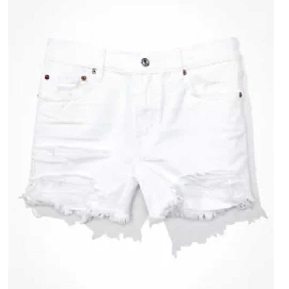 American Eagle 90s Boyfriend Denim Shorts White Frayed Size 6‎ High Rise Vintage